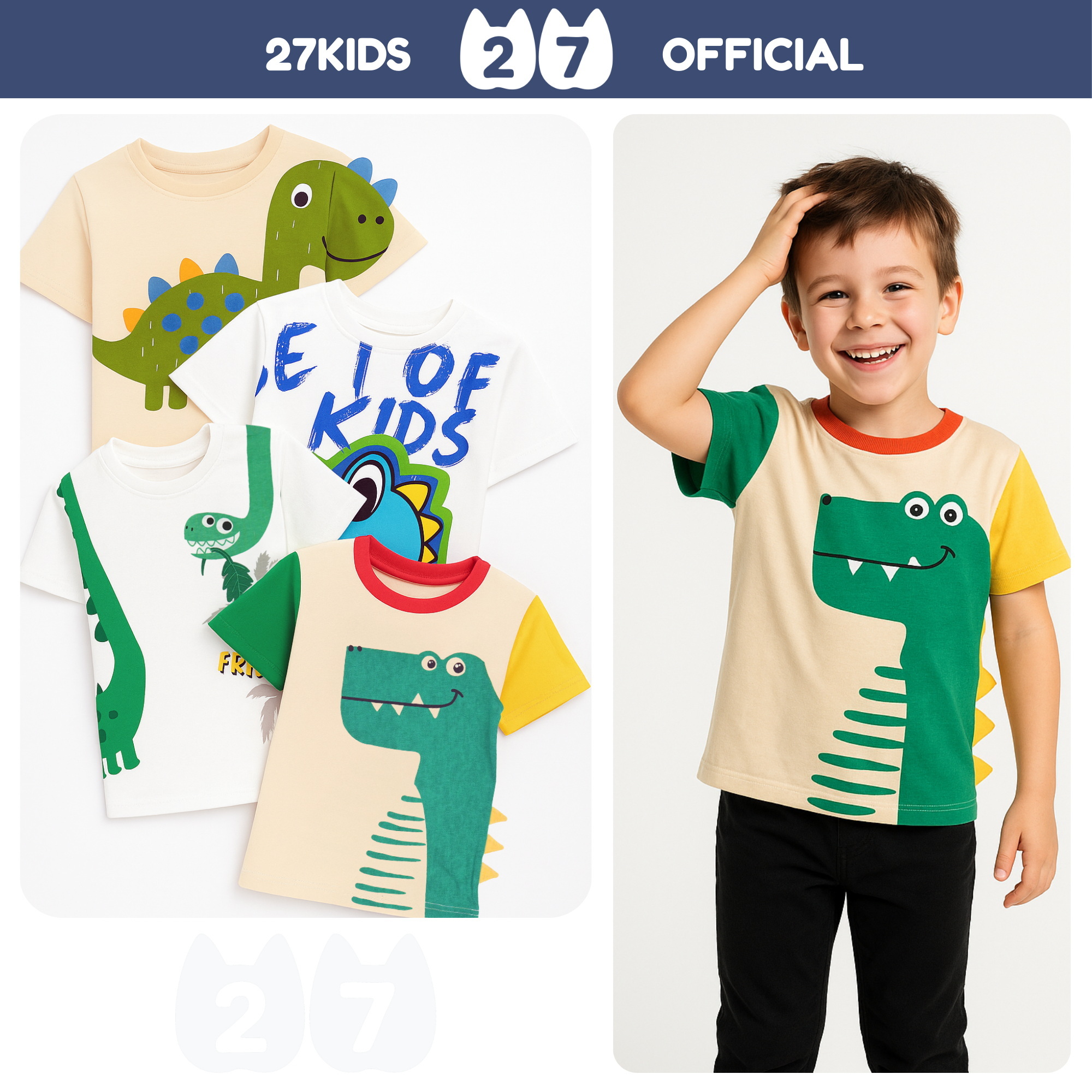 Mô tả Áo thun bé trai ngắn tay 27Kids Tshirt cộc nam vải Cotton cho trẻ từ 2-10 tuổi BSTS4 - 3