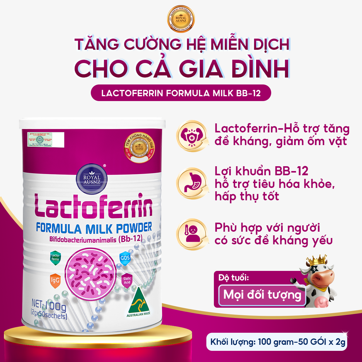 Mô tả Sữa Hoàng Gia Úc Lactoferrin Formula Milk BB-12 ROYAL AUSNZ Hỗ Trợ Tăng Cường Hệ Miễn Dịch Cho Trẻ 100g - 1