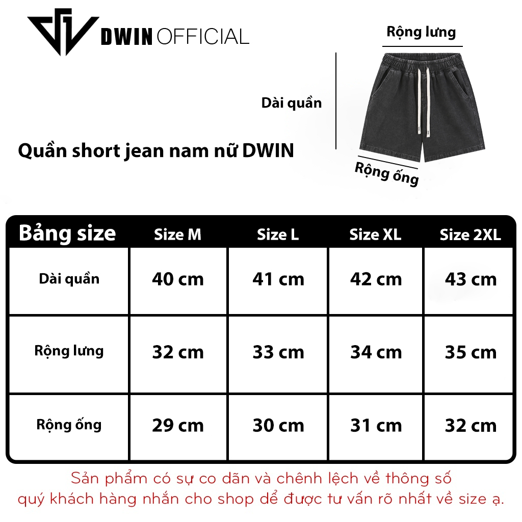 Mô tả Quần short jean cotton nam nữ DWIN đùi jean cotton wash form rộng basic unisex chống nhăn không xù - 1