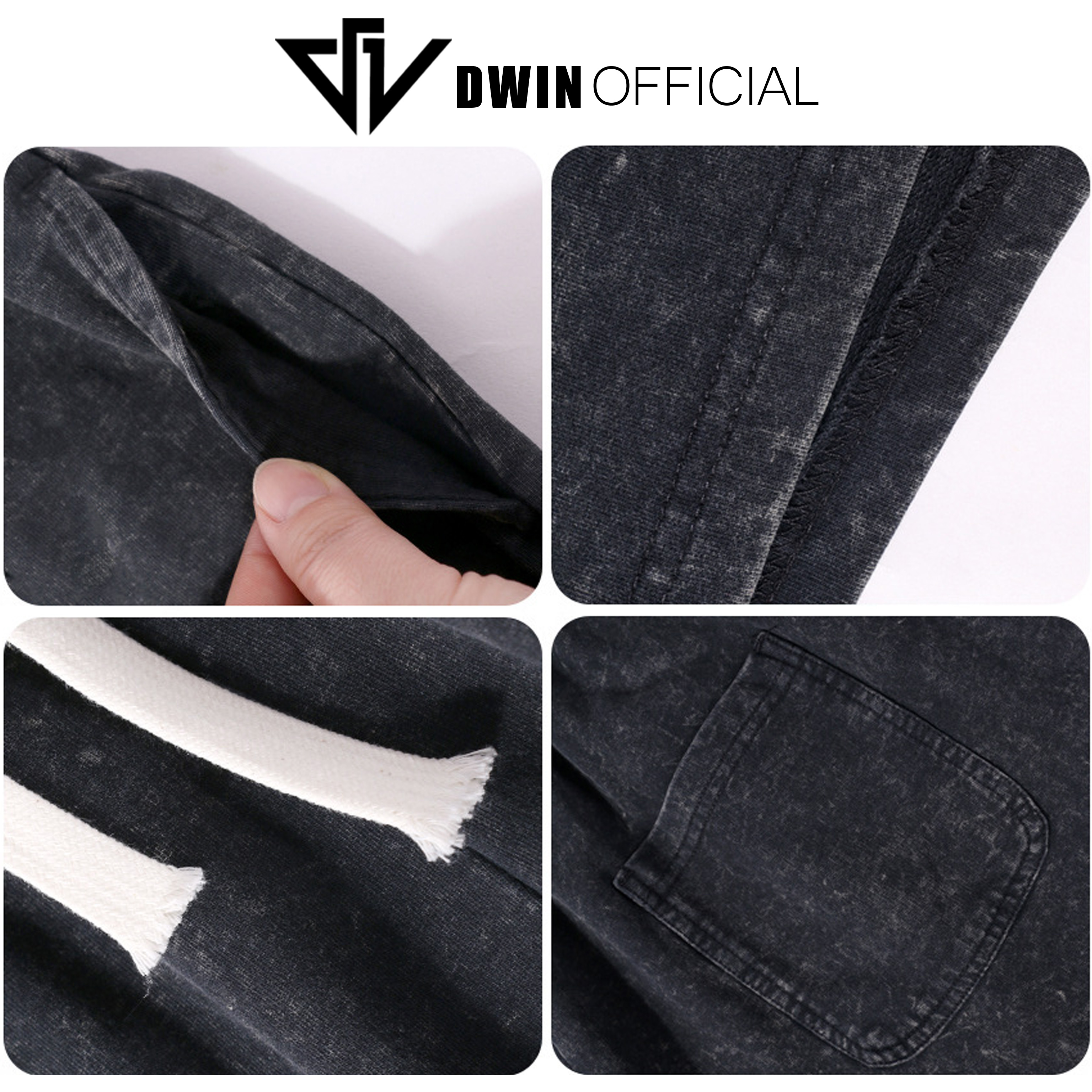 Mô tả Quần short jean cotton nam nữ DWIN đùi jean cotton wash form rộng basic unisex chống nhăn không xù - 3