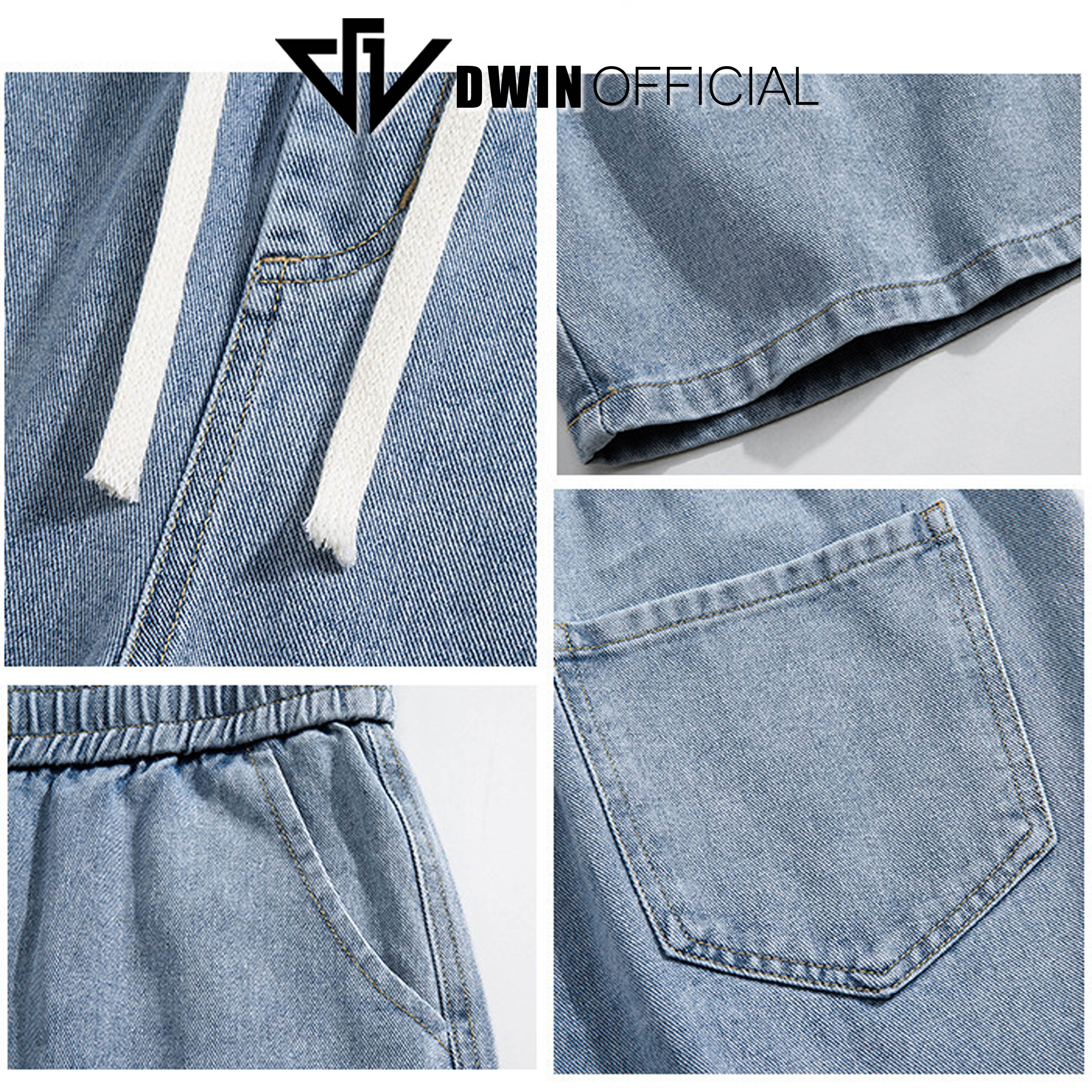 Mô tả Quần short jean cotton nam nữ DWIN đùi jean cotton wash form rộng basic unisex chống nhăn không xù - 5