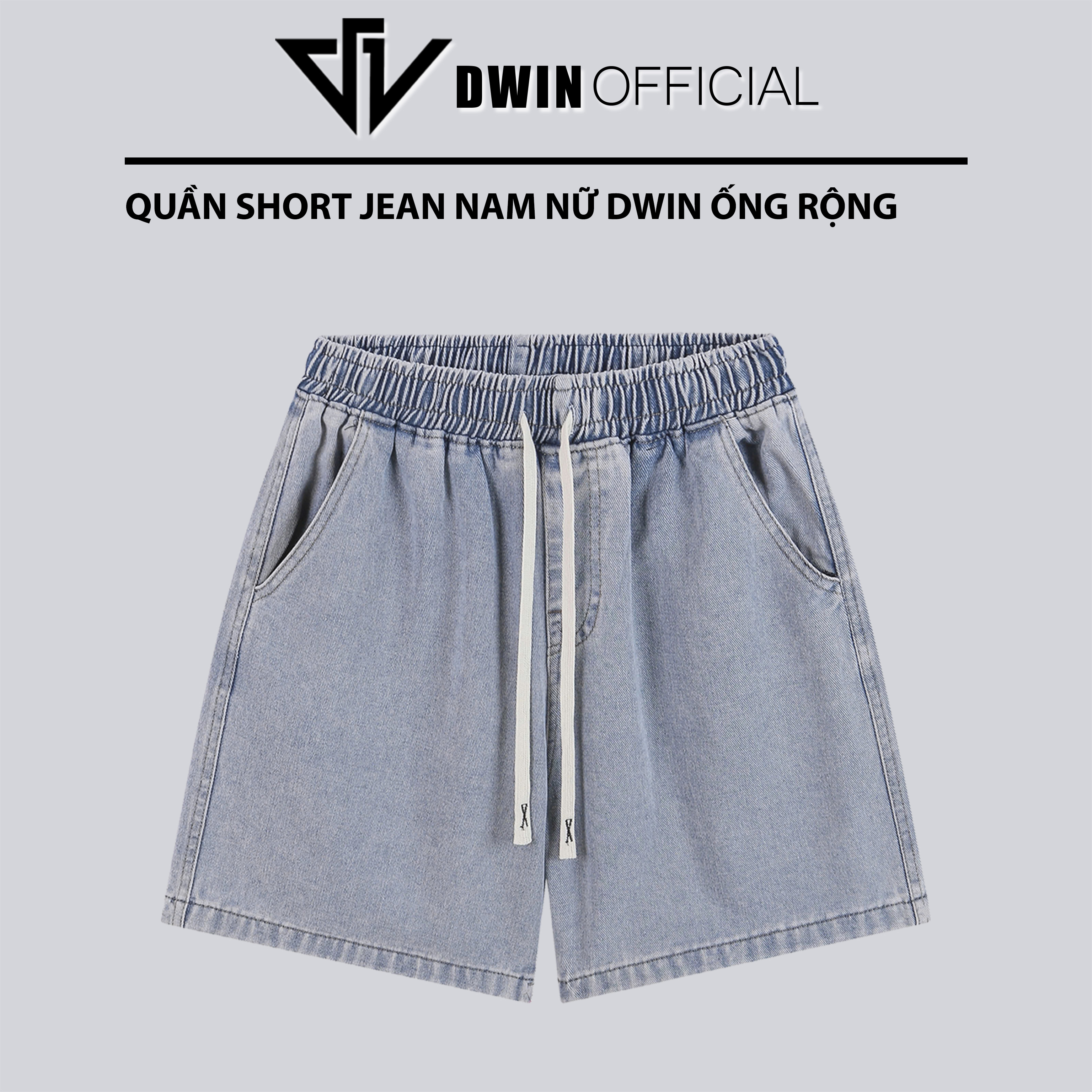 Mô tả Quần short jean cotton nam nữ DWIN đùi jean cotton wash form rộng basic unisex chống nhăn không xù - 9