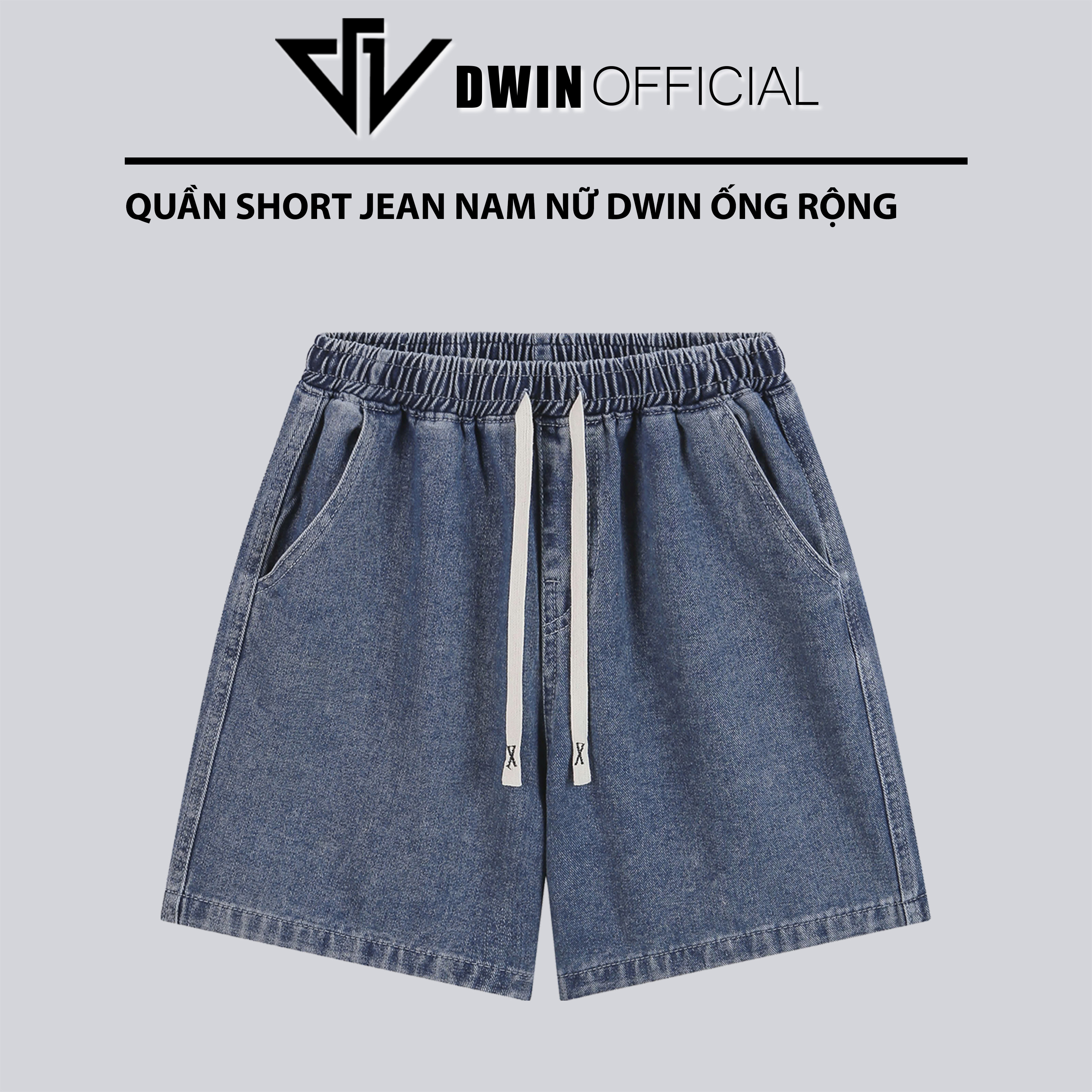 Mô tả Quần short jean cotton nam nữ DWIN đùi jean cotton wash form rộng basic unisex chống nhăn không xù - 10