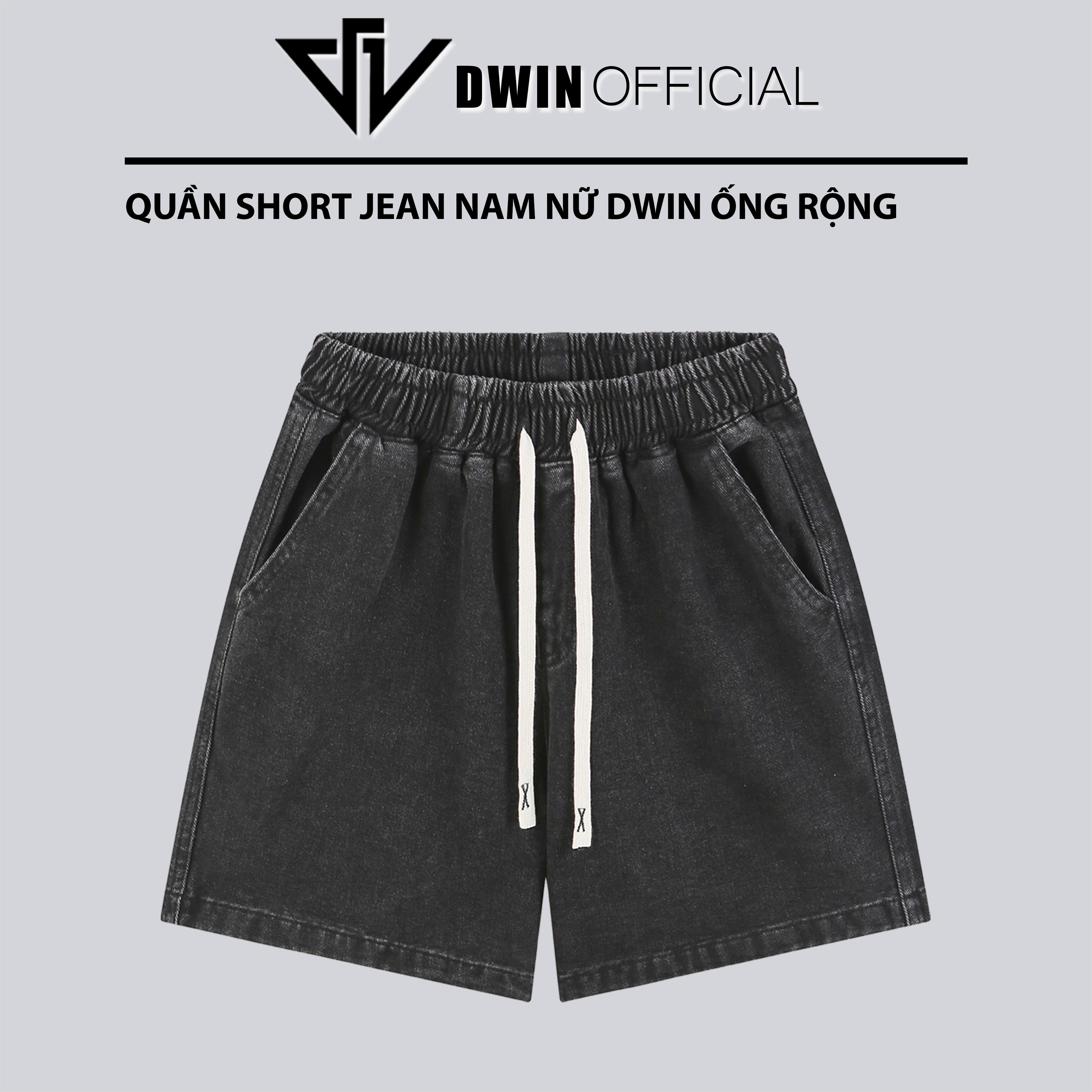 Mô tả Quần short jean cotton nam nữ DWIN đùi jean cotton wash form rộng basic unisex chống nhăn không xù - 11