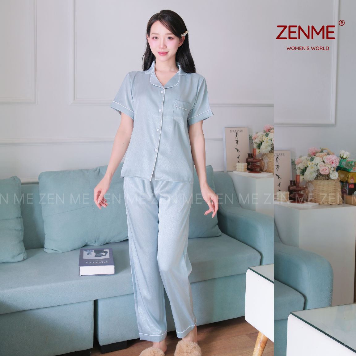 Mô tả Bộ Ngủ Pijama Dài Tay Thu Đông Lụa Cao Cấp Zen Me Women’s World  PJDD0824 - 6