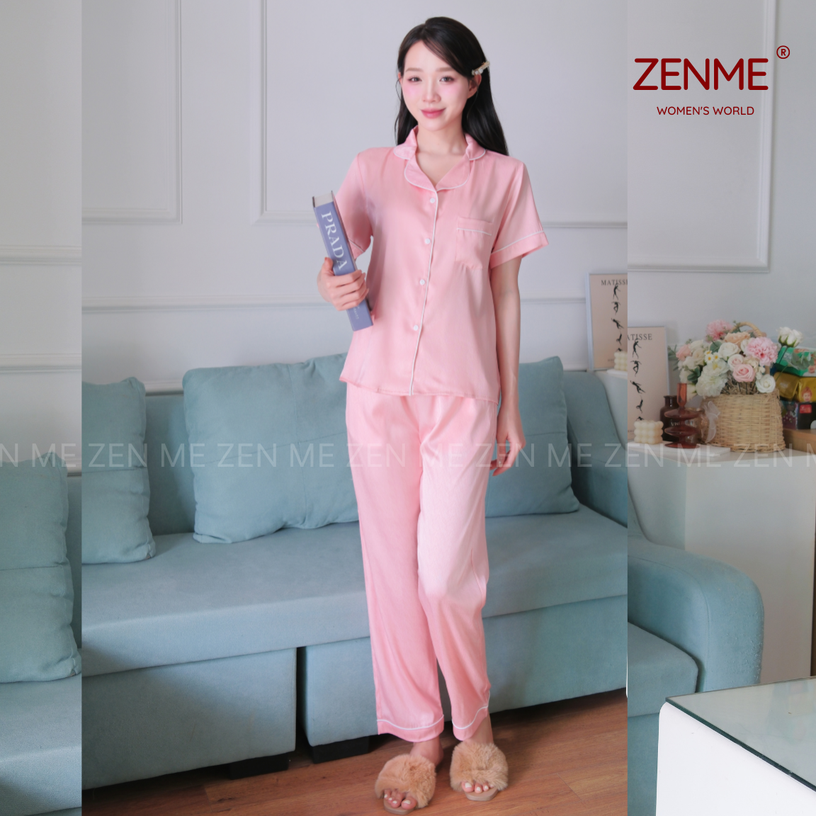 Mô tả Bộ Ngủ Pijama Dài Tay Thu Đông Lụa Cao Cấp Zen Me Women’s World  PJDD0824 - 5