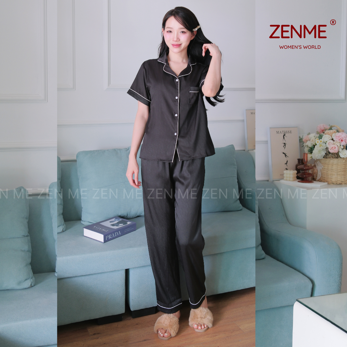 Mô tả Bộ Ngủ Pijama Dài Tay Thu Đông Lụa Cao Cấp Zen Me Women’s World  PJDD0824 - 7