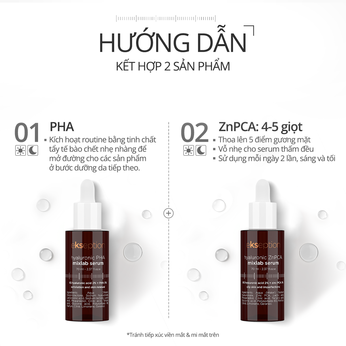 Mô tả Combo EKSEPTION Pre-Serum Hyaluronic 2% PHA 5% Dưỡng Ẩm Và Hyaluronic ZnPCA, HA + 1% ZnPCA Giảm Mụn 75ML - 3