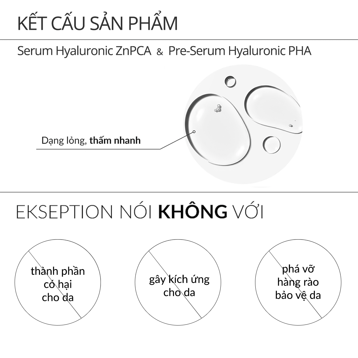Mô tả Combo EKSEPTION Pre-Serum Hyaluronic 2% PHA 5% Dưỡng Ẩm Và Hyaluronic ZnPCA, HA + 1% ZnPCA Giảm Mụn 75ML - 4
