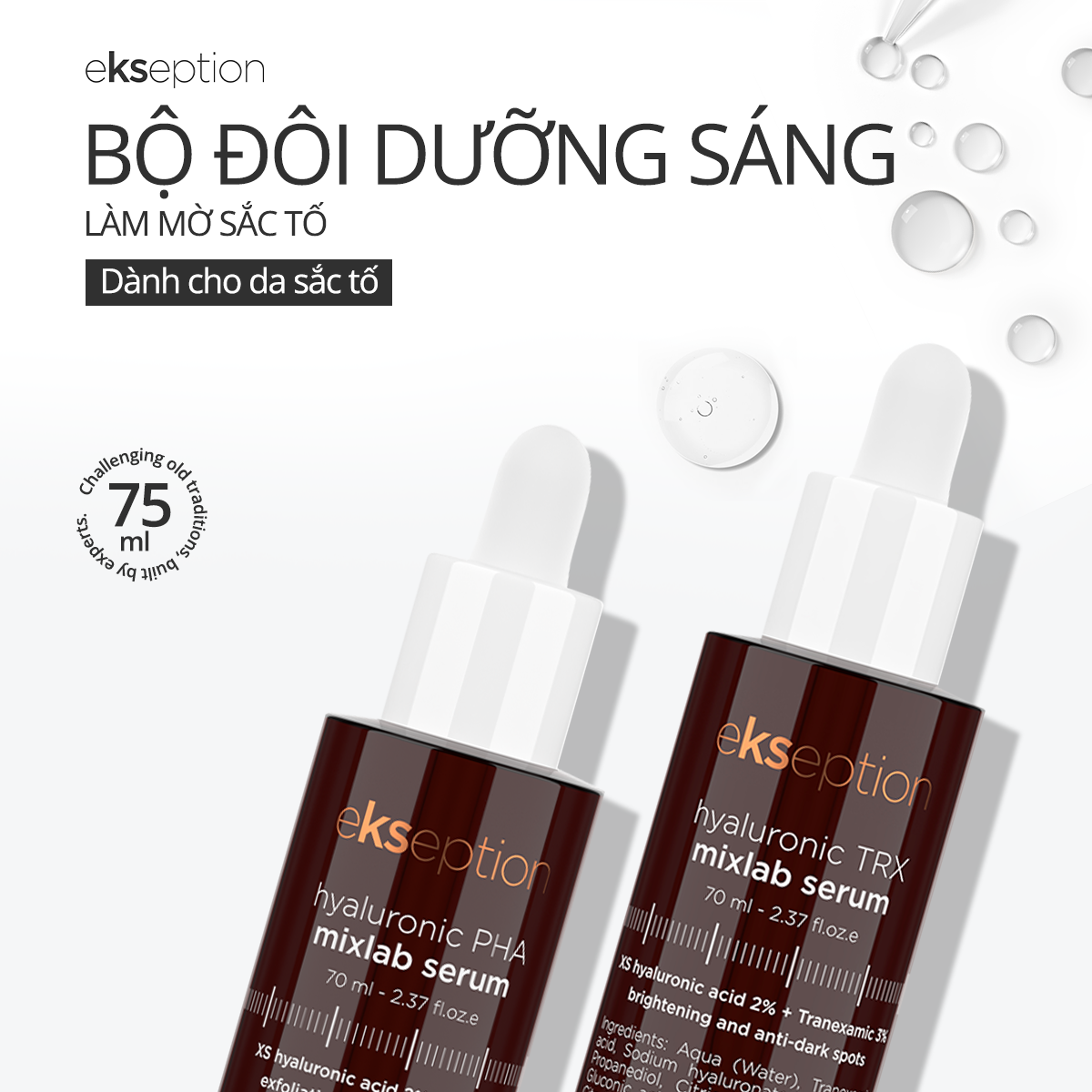 Mô tả Combo EKSEPTION Pre-Serum Hyaluronic 2% PHA 5% Dưỡng Ẩm Và TRX Hyaluronic Mixlab 75ML - 1