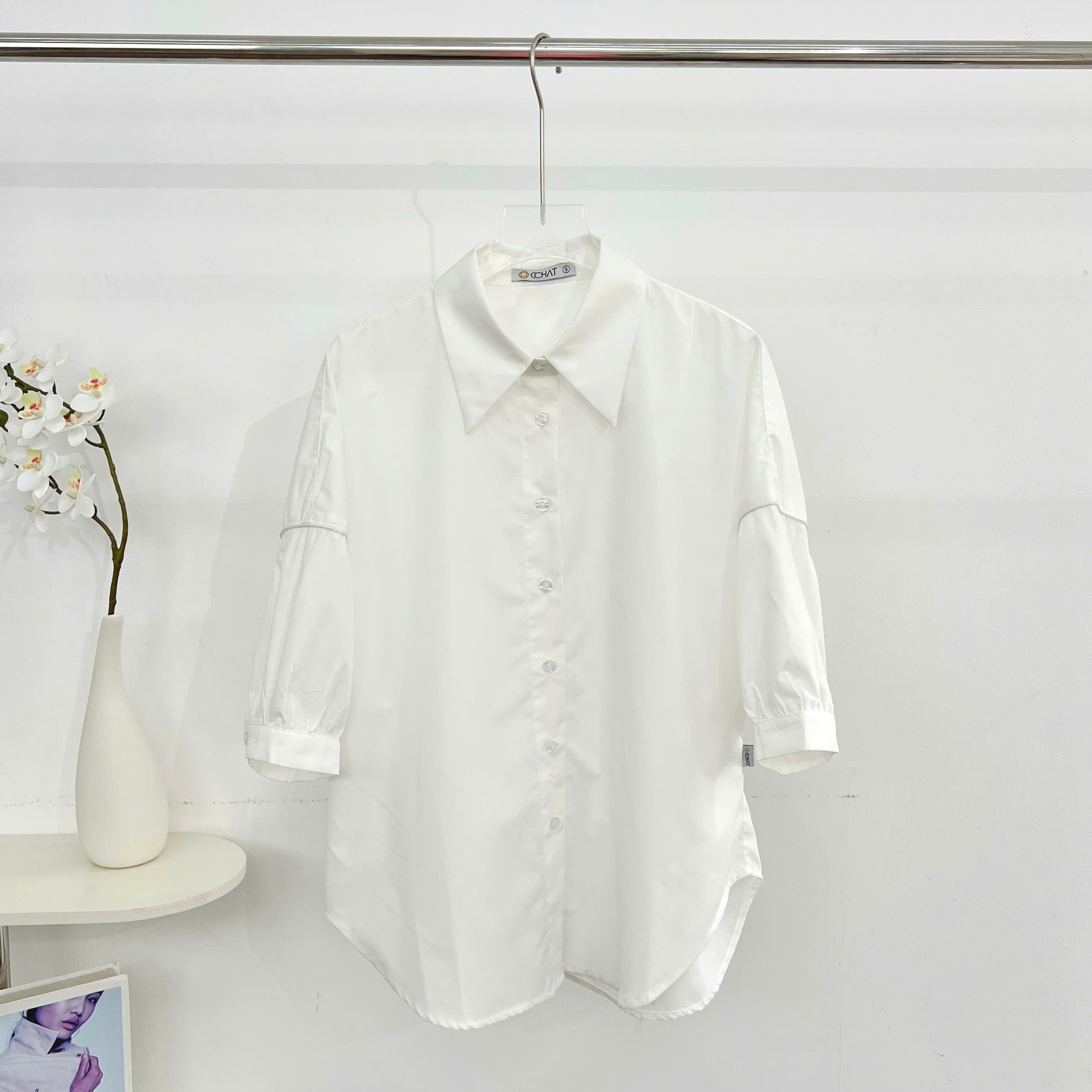 Mô tả Áo Sơ Mi Nữ 𝐂𝐂𝐇𝐀𝐓 Dáng Suông Tay Ngắn Laci Chất Liệu Cao Cấp 15FNT2003ST - 7