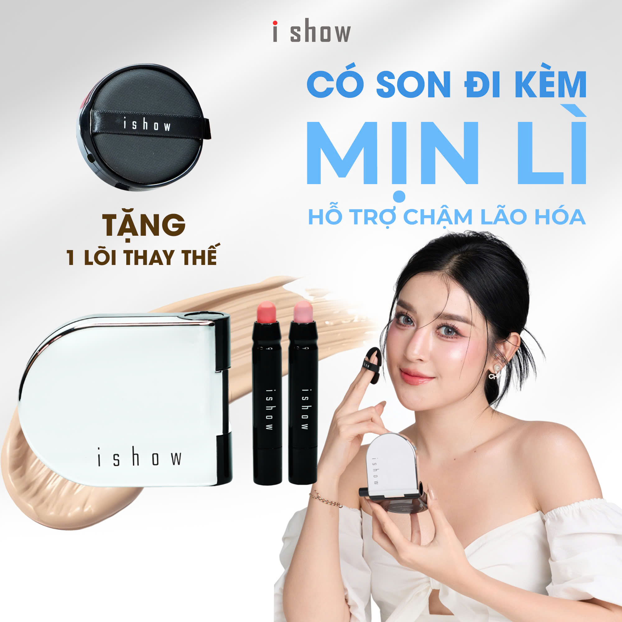 Mô tả Combo Cushion I SHOW (kèm lõi thay thế) Son Lì & Son Dưỡng Trang Điểm Tiện Lợi Kiềm Dầu Mỏng Nhẹ 24h - 2
