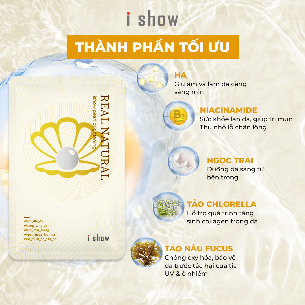 Mô tả Mặt Nạ Ngọc Trai I SHOW Dưỡng Trắng Ẩm Mịn Da Đều Màu Sáng Da Chậm Lão Hóa iShow Pearl Brightening - 2