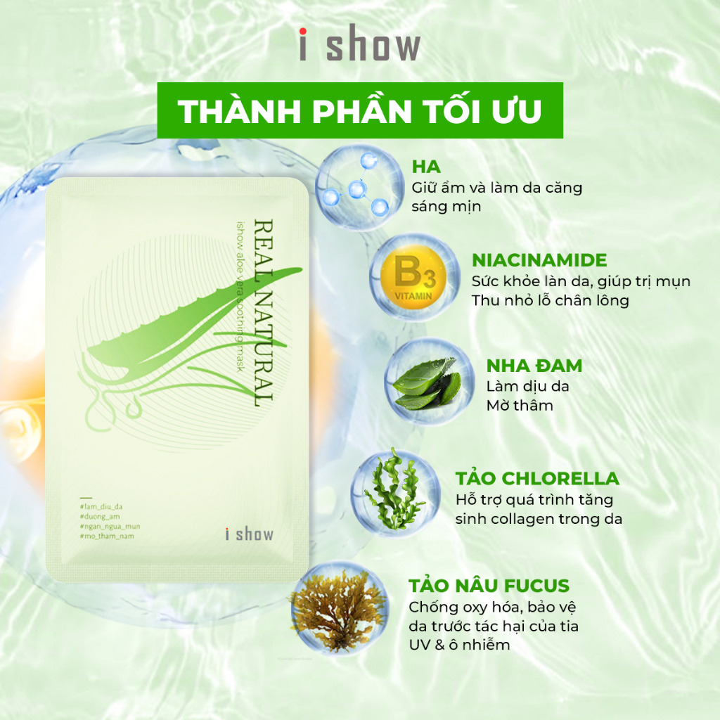 Mô tả Mặt Nạ Lô Hội I SHOW Cấp Ẩm Phục Hồi Da Làm Dịu Da Tức Thì - iShow Aloe Vera Soothing Mask - 2