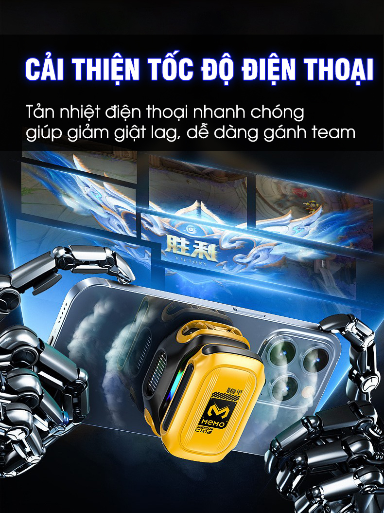 Mô tả Sò lạnh tản nhiệt MEMO CX12 Pro 2025 sử dụng pin làm lạnh sâu 2 chế độ AI đèn led màn hình tăng fps chơi game liên quân - 9