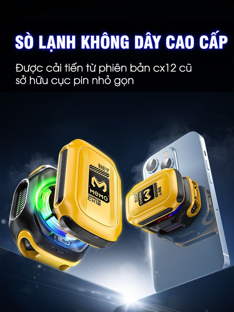 Mô tả Sò lạnh tản nhiệt MEMO CX12 Pro 2025 sử dụng pin làm lạnh sâu 2 chế độ AI đèn led màn hình tăng fps chơi game liên quân - 5