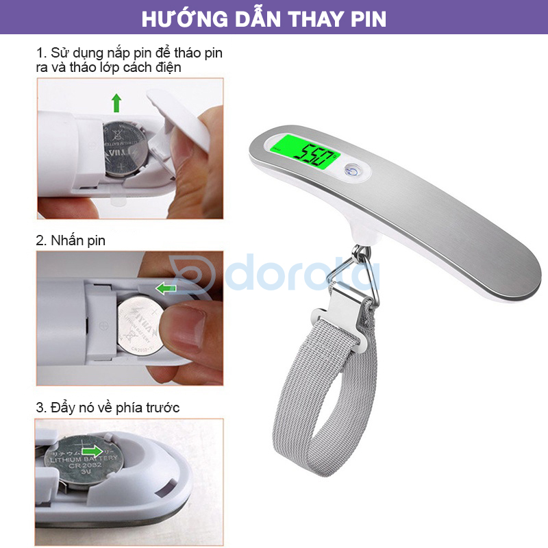 Mô tả Cân điện tử mini cầm tay DOROTA cân nặng hỗ trợ tối đa tới 50kg cân vali du lịch, hàng hoá CCT - 3