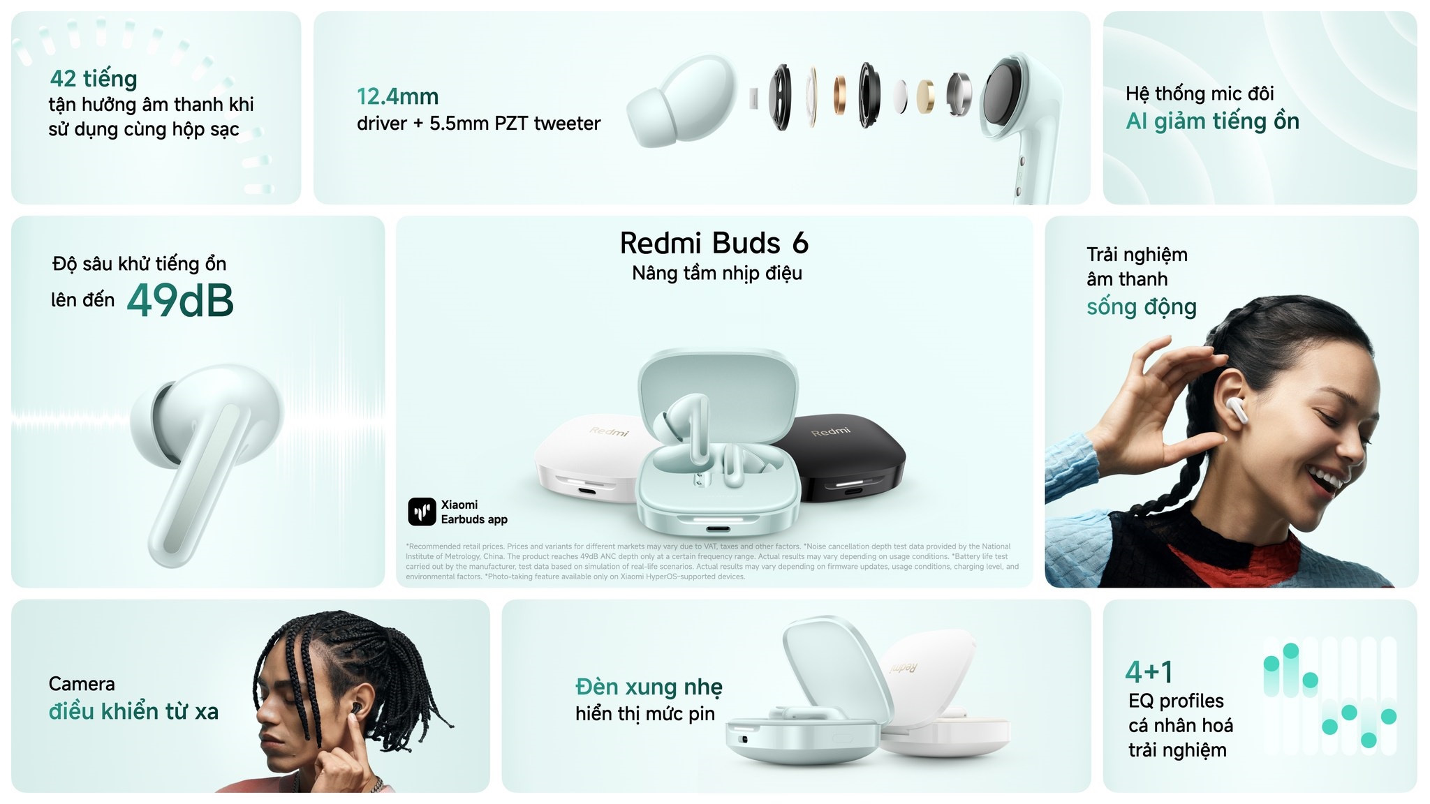 Mô tả Tai Nghe Bluetooth Xiaomi Redmi Buds 6 Play / Buds 6 Active / Buds 6 / Buds 5 / Buds 5 Pro -  BH 12 Tháng - 2