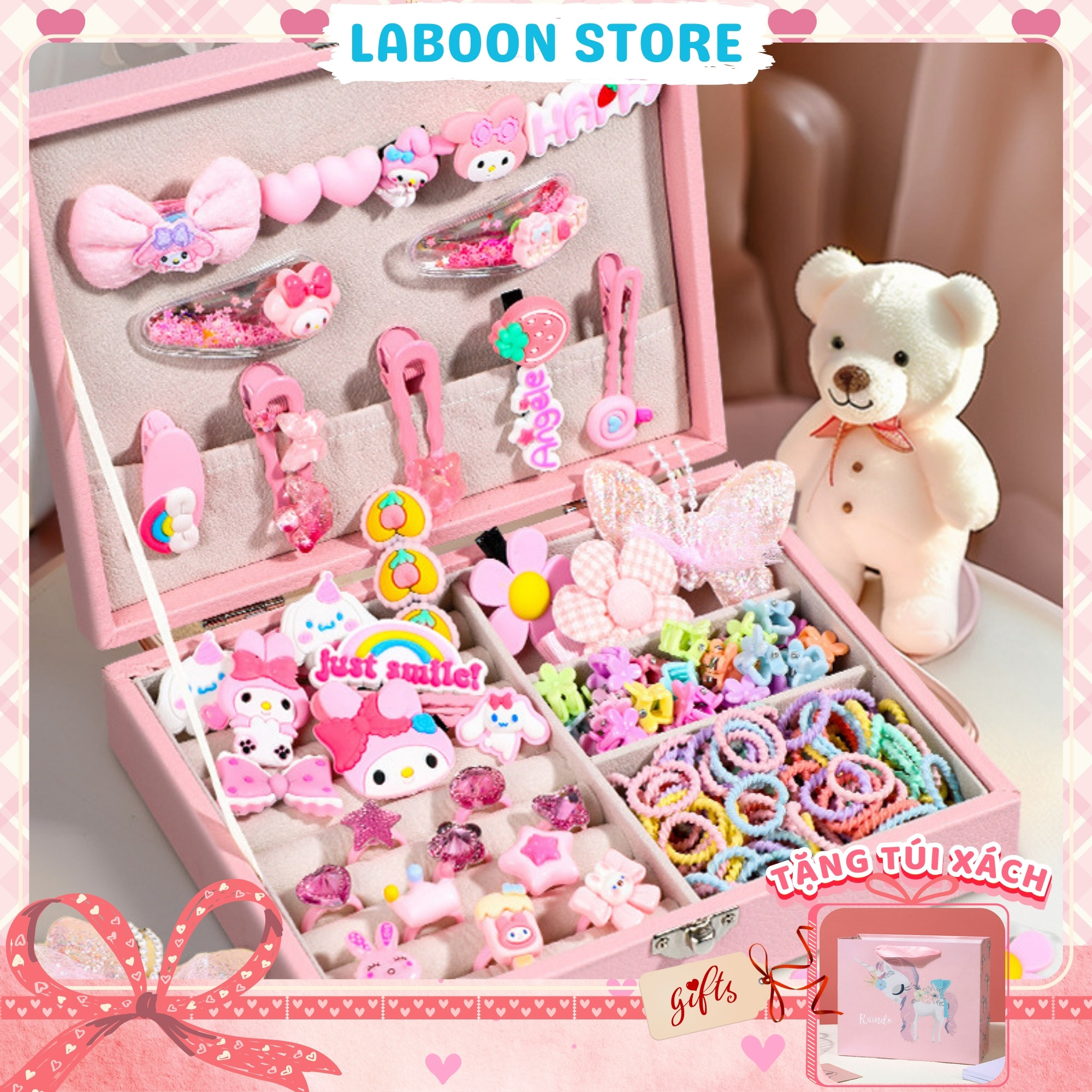 Mô tả Hộp quà tặng bộ phụ kiện tóc 156 món cho bé gái, full set phụ kiện tóc LABOON tặng sinh nhật bé - 1