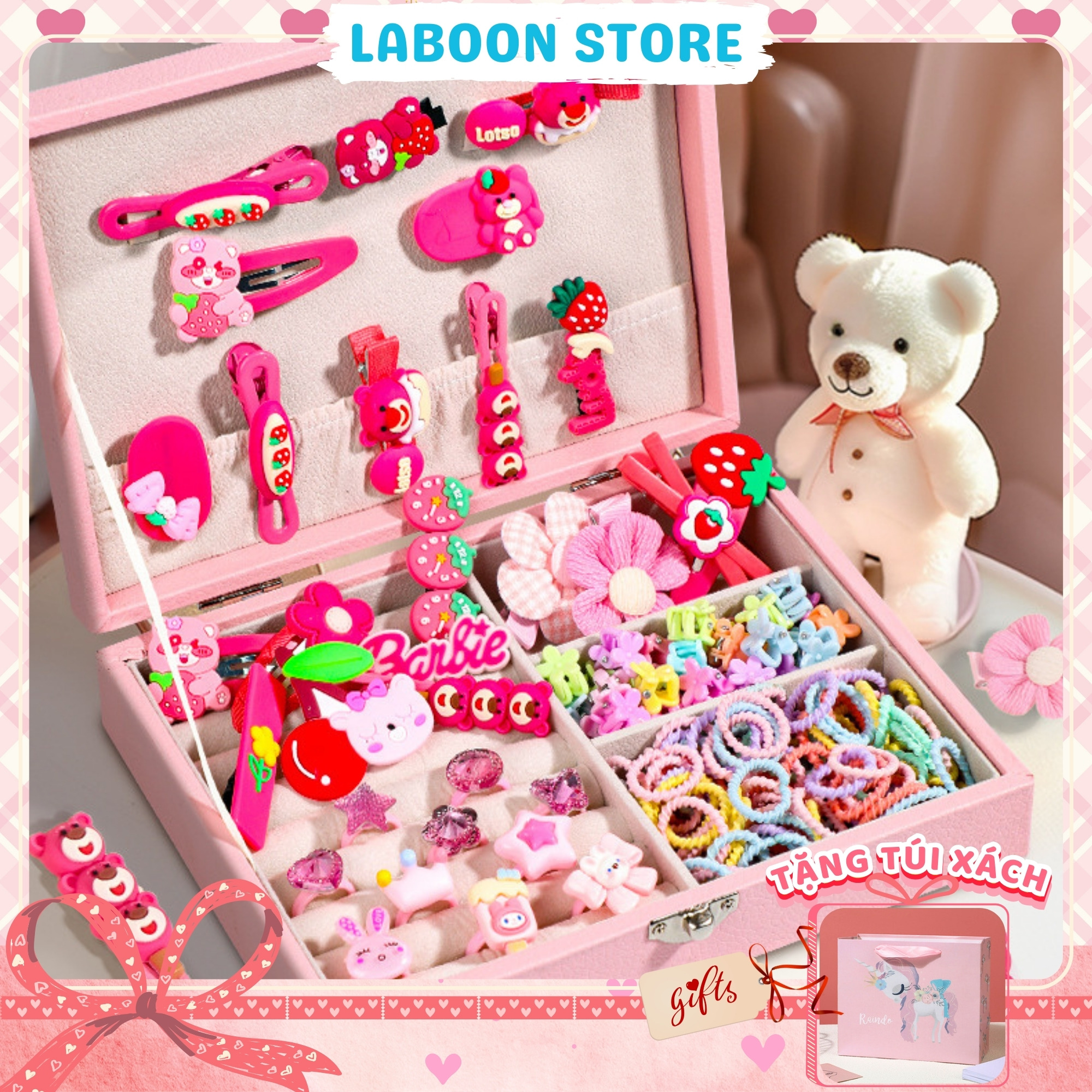 Mô tả Hộp quà tặng bộ phụ kiện tóc 156 món cho bé gái, full set phụ kiện tóc LABOON tặng sinh nhật bé - 3