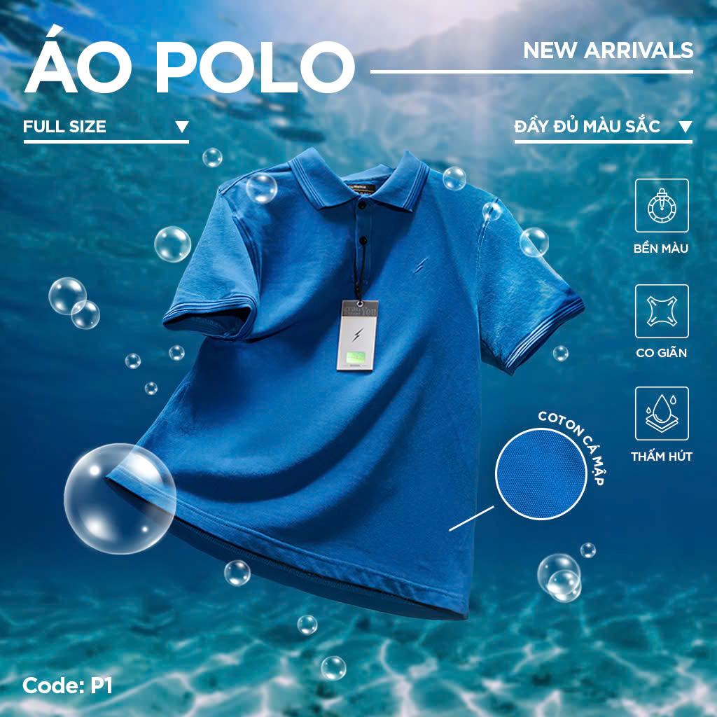 Mô tả Áo Polo Pique P01 Xanh Cobal Just Men Thời Trang Nam - 1