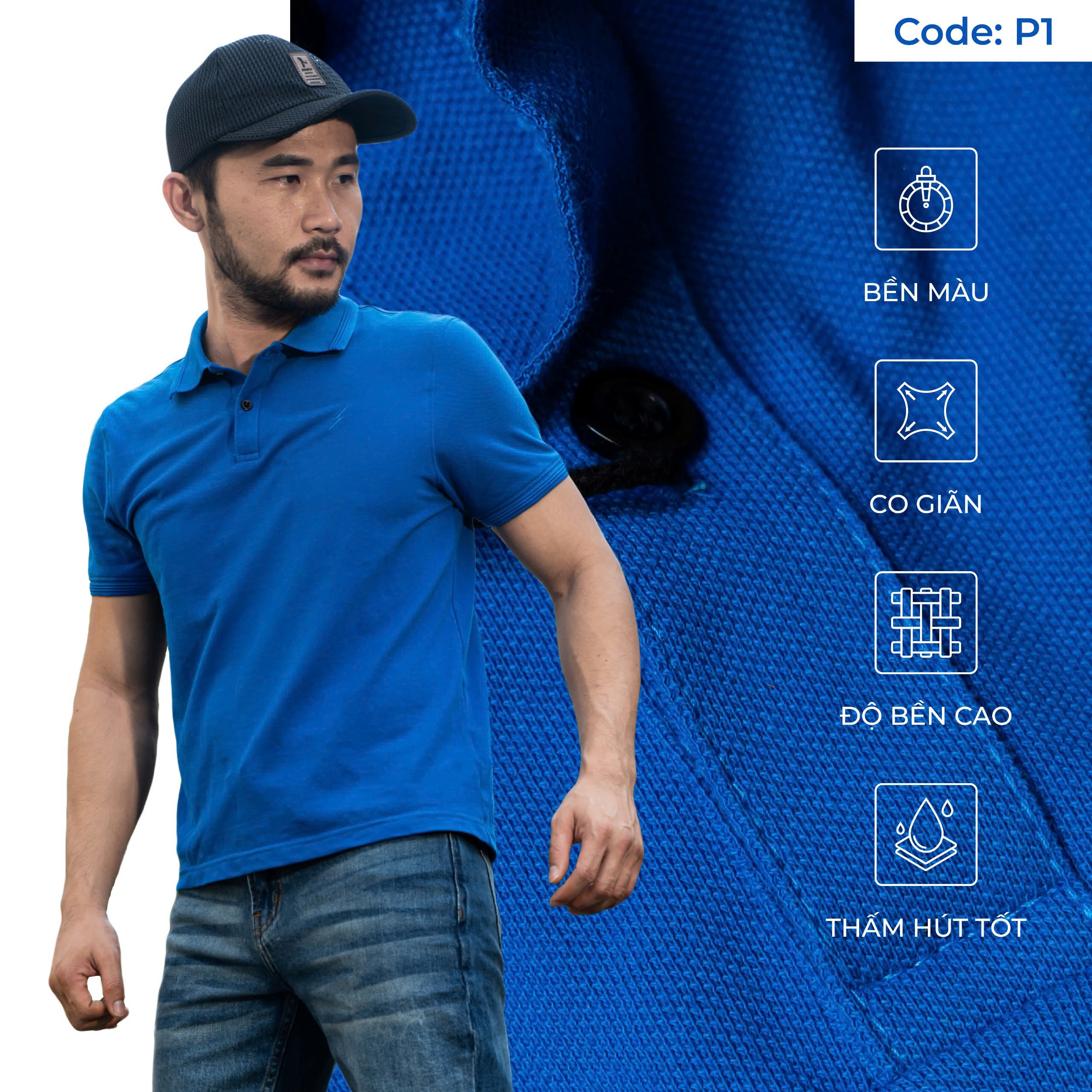 Mô tả Áo Polo Pique P01 Xanh Cobal Just Men Thời Trang Nam - 7