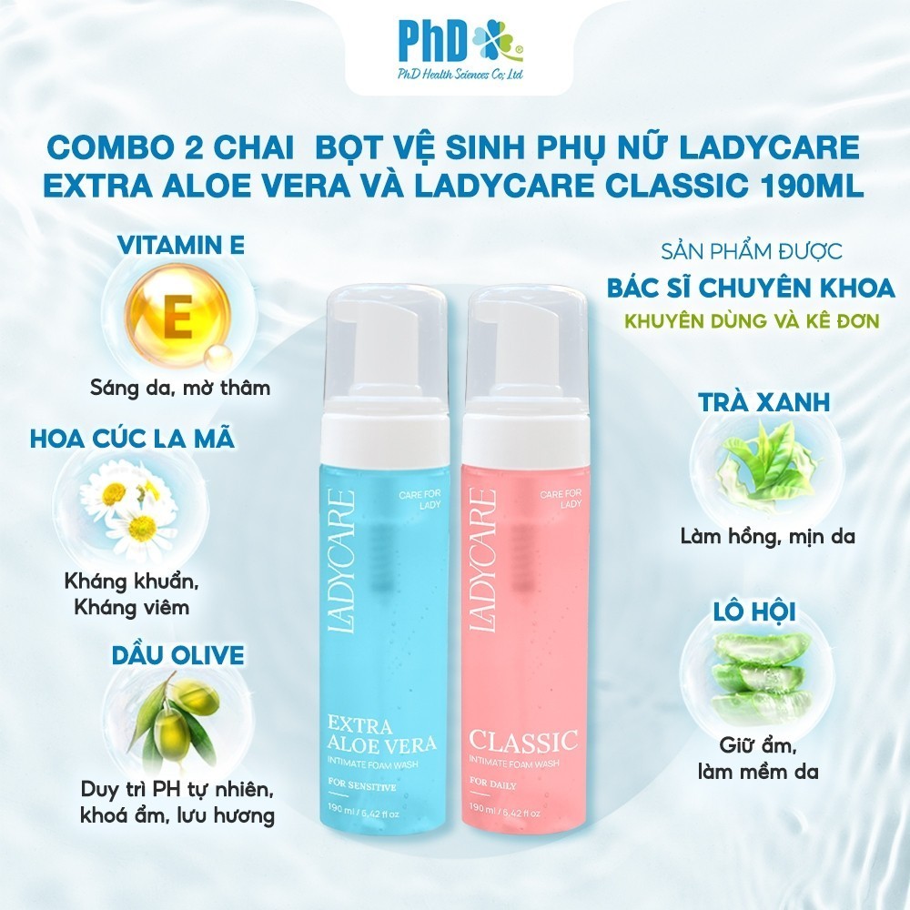 Mô tả Combo 2 Chai Dung Dịch Vệ Sinh Phụ Nữ Dạng Bọt Ladycare Classic Và Ladycare Extra Aloe Vera 190ml - 3
