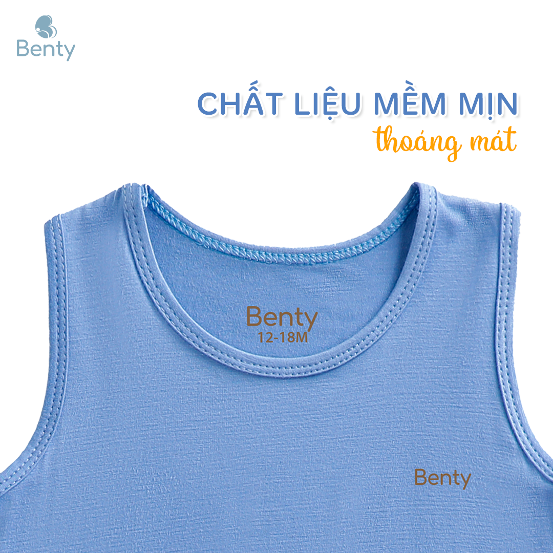 Mô tả Bộ ba lỗ màu trơn basic BENTY chất liệu mềm mịn thấm hút mồ hôi, quần áo cho bé trai và bé gái - 4