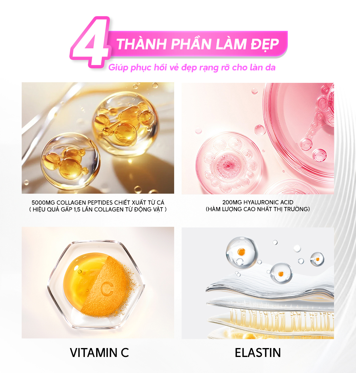 Mô tả Thực phẩm bổ sung Nước Uống Collagen Hyaluronic Acid Welson Beauty Collagen Water Boost hộp 6 chai x 50ml - 3