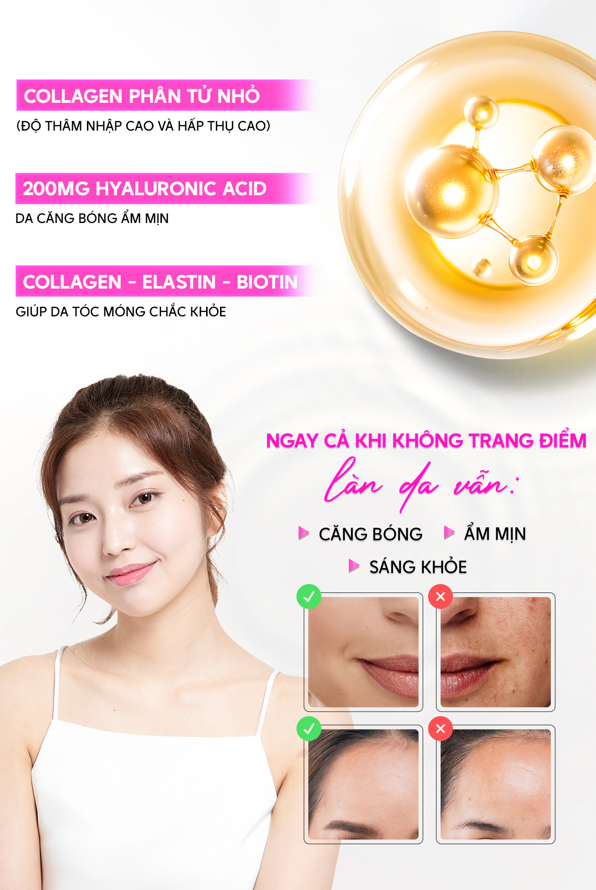 Mô tả Thực phẩm bổ sung Nước Uống Collagen Hyaluronic Acid Welson Beauty Collagen Water Boost hộp 6 chai x 50ml - 4
