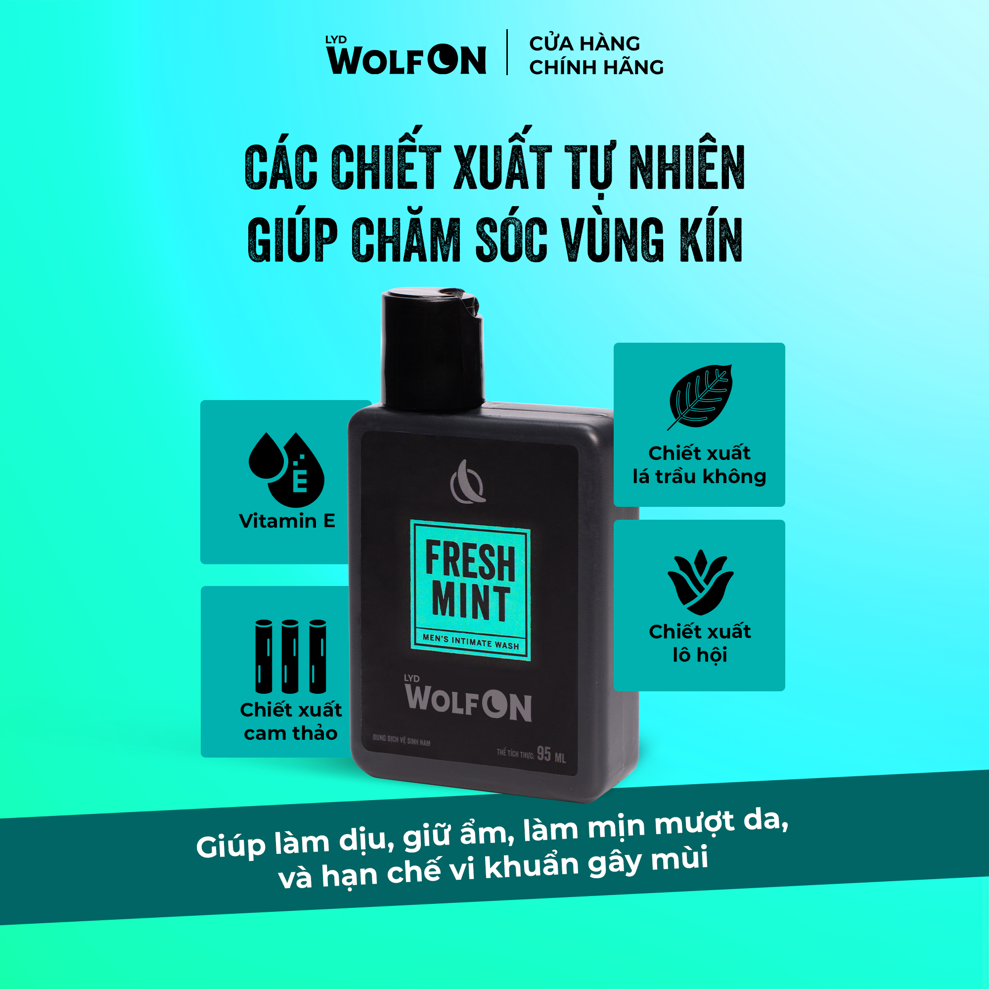 Mô tả Dung Dịch Vệ Sinh Nam Giới LYD Wolf ON Fresh Mint Bạc Hà Mát Lạnh Sạch Thơm Nam Tính 95ml - 3