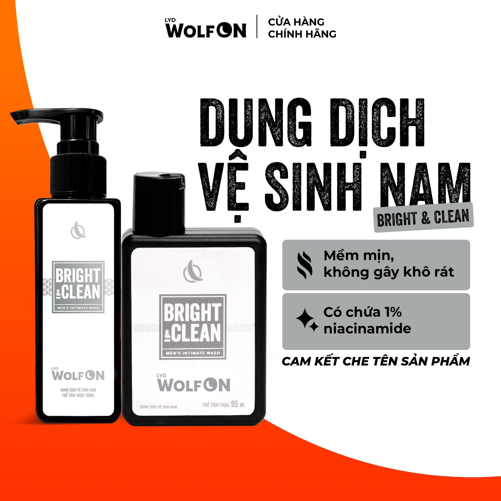 Mô tả Dung Dịch Vệ Sinh Nam Giới LYD Wolf ON Bright & Clean Dưỡng Sáng 1% Niacinamide Sạch Thơm Nam Tính 95ml - 1