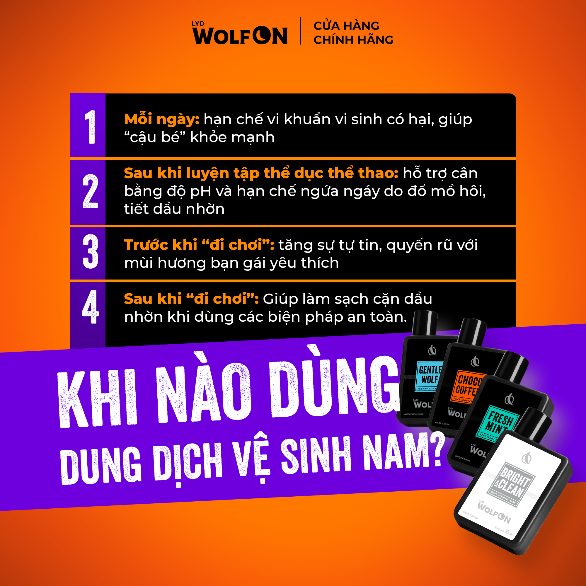 Mô tả Dung Dịch Vệ Sinh Nam Giới LYD Wolf ON Hương Thơm Nam Tính Khử Mùi Sạch Khuẩn 95ml 150ml - 4