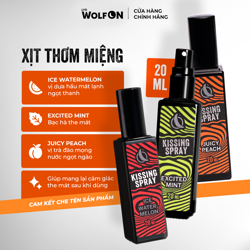 Mô tả Xịt Thơm Miệng Kissing Spray LYD Wolf ON Hương Trái Cây Bạc Hà Thơm Mát Sảng Khoái Nhỏ Gọn 20ml - 1