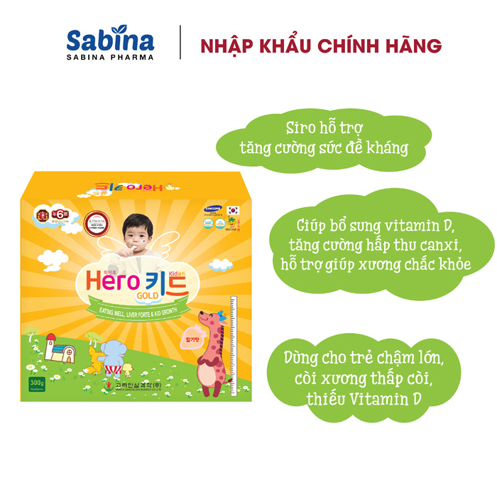 Mô tả Siro HEROKID GOLD. Thực phẩm bảo vệ sức khoẻ cho trẻ từ 1 tuổi chậm lớn, còi xương, thiếu vitamin D. Hộp to 30 gói. - 1
