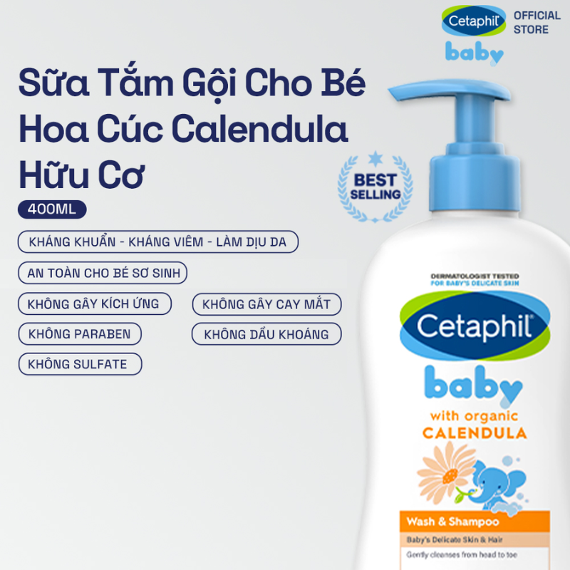 Mô tả Sữa tắm dưỡng ẩm dịu lành cho bé với Calendula hoa cúc hữu cơ CETAPHIL BABY W&SHAMPOO CALENDULA 400ML - 1