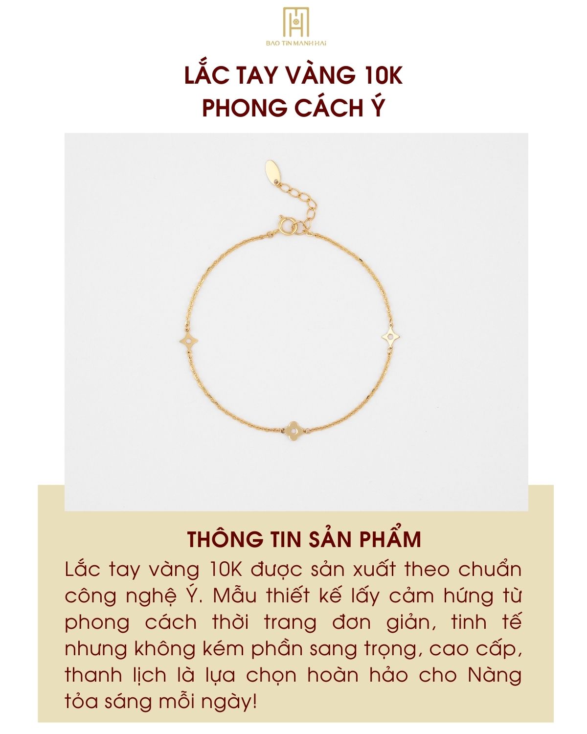 Mô tả Lắc tay vàng 10K Bảo Tín Mạnh Hải thiết kế thanh lịch phong cách Ý PYLTV10KD0-504001 - 1