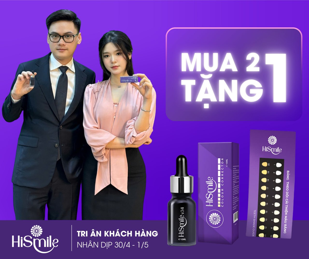 Mô tả TRỊNH DUY x HISMILE, Tinh chất trắng răng cao cấp HiSmile V34 - 10ml, Mua 2 lọ tặng 1 lọ - 1