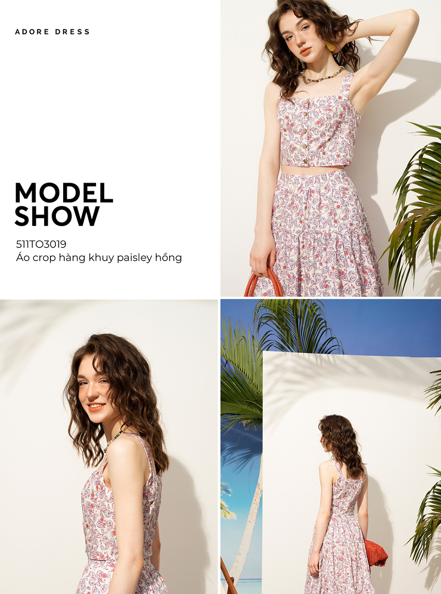 Mô tả 511TO3019 - Áo crop hàng khuy paisley hồng  ADORE DRESS - 1