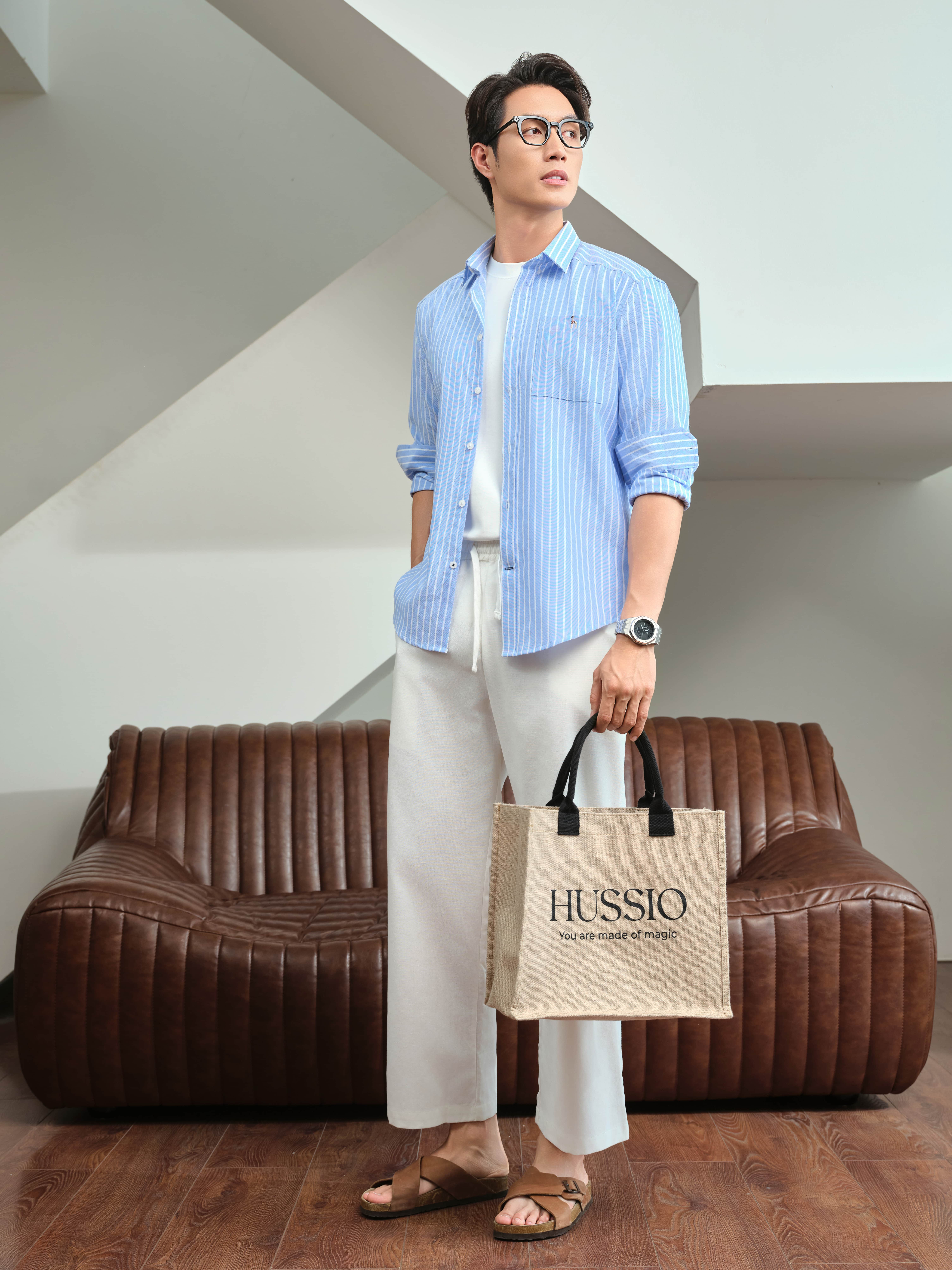Mô tả Áo sơ mi nam tay dài ANCHOR STRIPES thêu logo, vải Oxford cao cấp, thoáng mát, đứng form - HUSSIO - 9