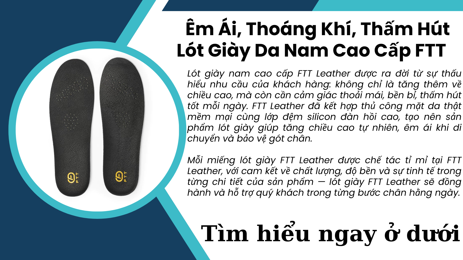 Mô tả Lót giày nam cao cấp FTT Leather mặt da, lót dưới cao su silicon êm chân, chống sốc LG01 - 1