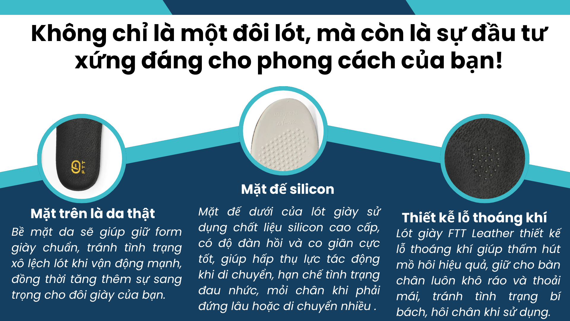 Mô tả Lót giày nam cao cấp FTT Leather mặt da, lót dưới cao su silicon êm chân, chống sốc LG01 - 2