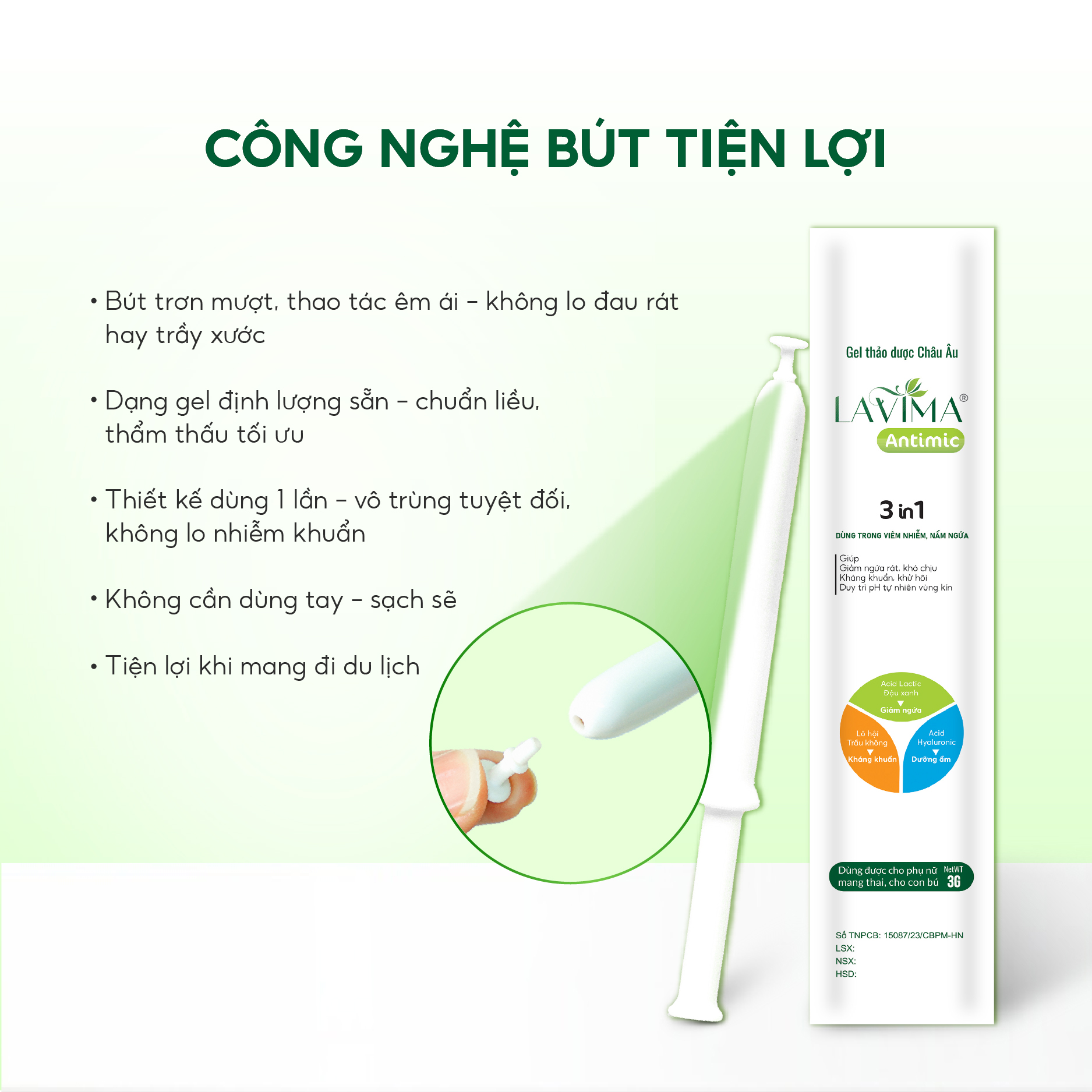 Mô tả Gel phụ khoa (đũa thần inner) thảo dược giảm viêm nấm ngứa Lavima Antimic dạng bút 3g - 3