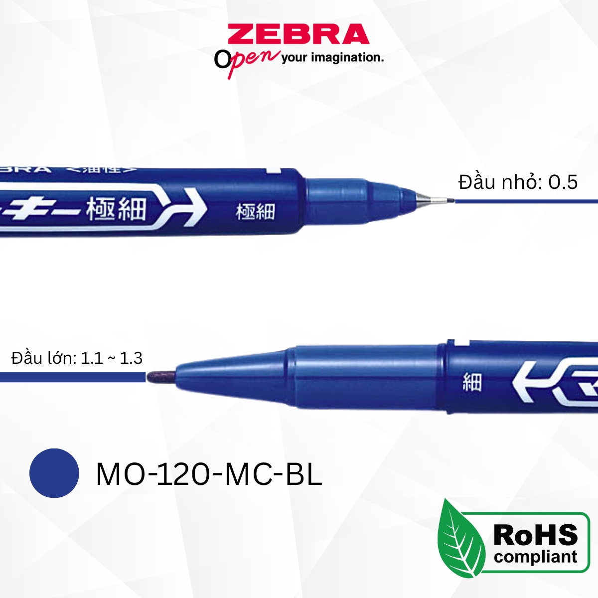 Mô tả Bút Lông Dầu Zebra MO-120 2 Đầu 0.5mm & 1.1-1.3mm - Mực Đậm, Viết Mượt, Đen/Đỏ/Xanh [Chính hãng] - 2