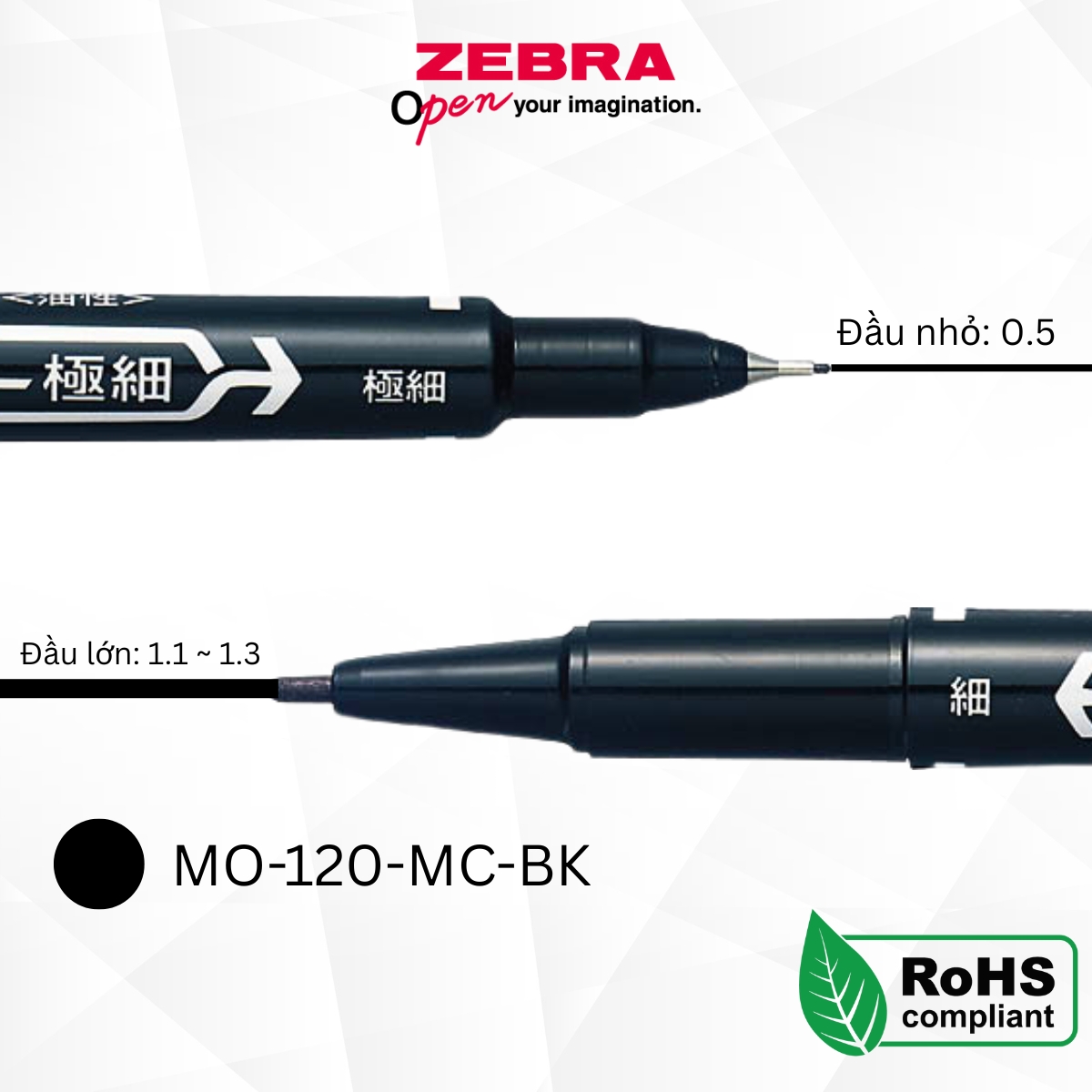 Mô tả Bút Lông Dầu Zebra MO-120 2 Đầu 0.5mm & 1.1-1.3mm - Mực Đậm, Viết Mượt, Đen/Đỏ/Xanh [Chính hãng] - 1