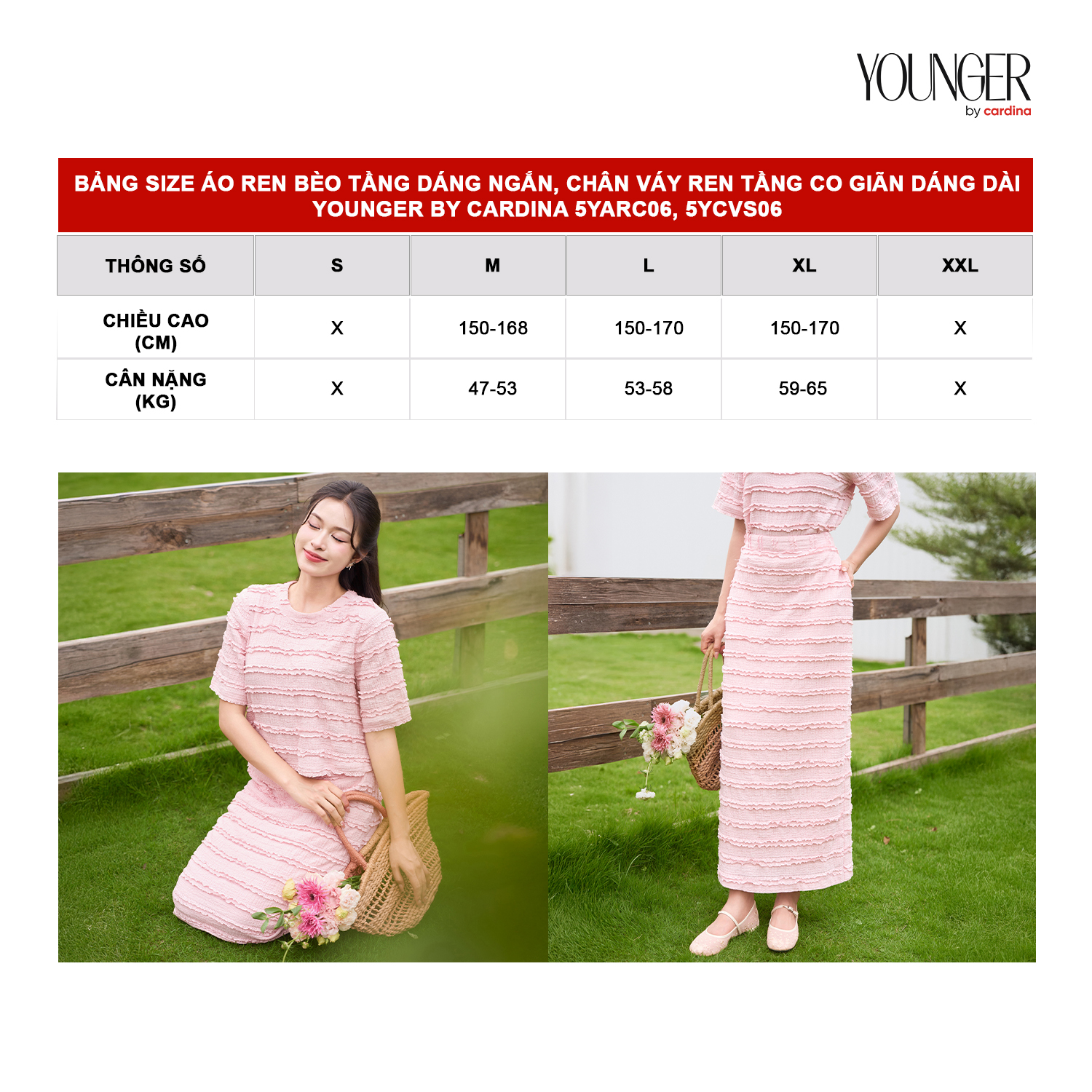 Mô tả Set đồ nữ YOUNGER BT CARDINA áo ren bèo phối chân váy ren co giãn dáng dài 5YARC06 5YCVS06 - 8