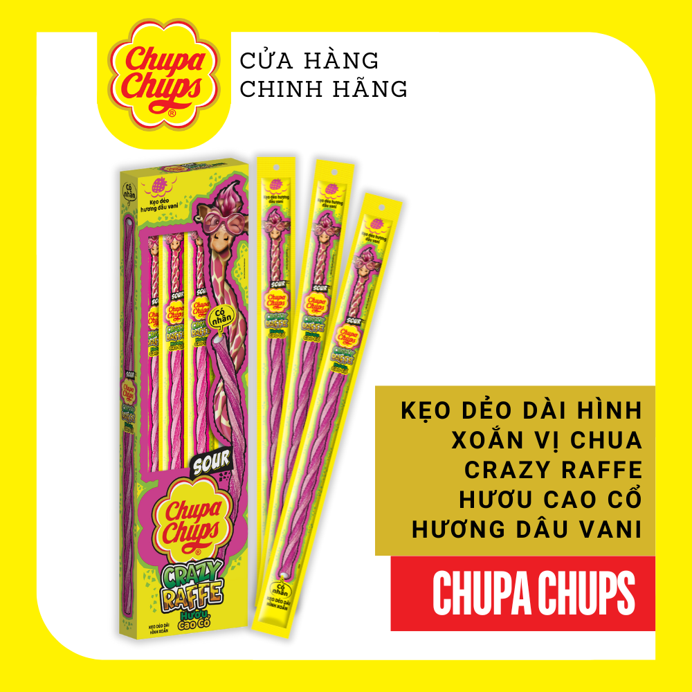 Mô tả Kẹo dẻo dài hình xoắn vị chua Crazy Raffe Hươu Cao cổ hương Dâu Vani - 1
