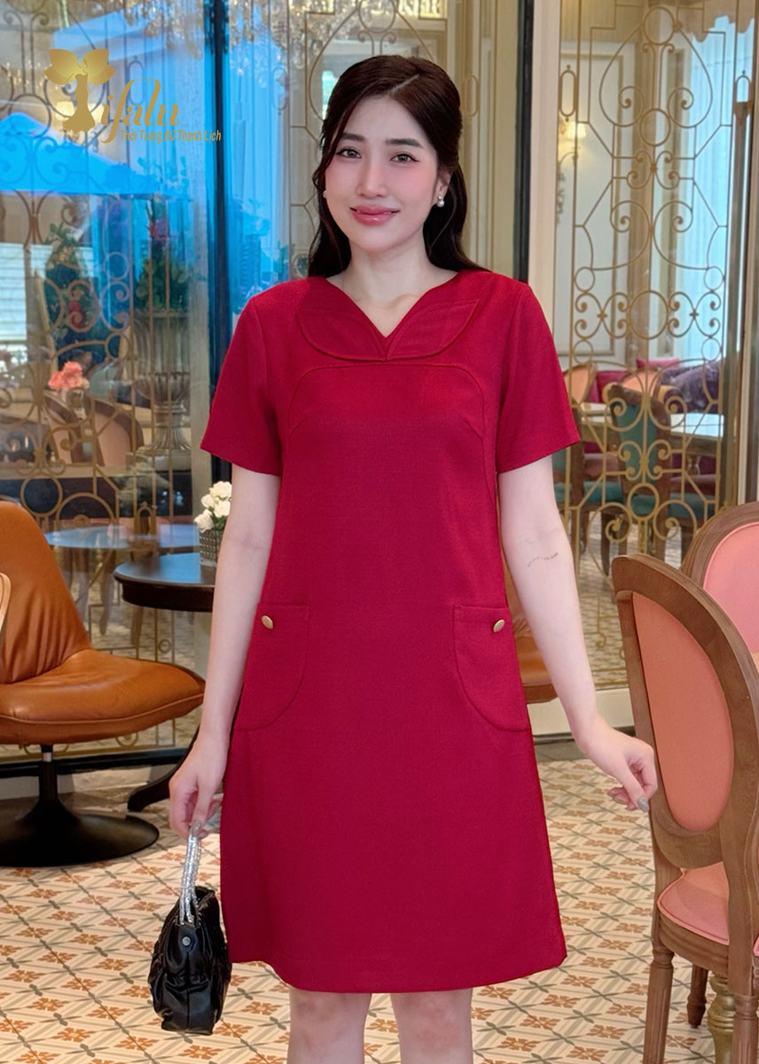 Mô tả Đầm dự tiệc trung niên TIFALU màu đỏ sang trọng - ZOL335RED - 1