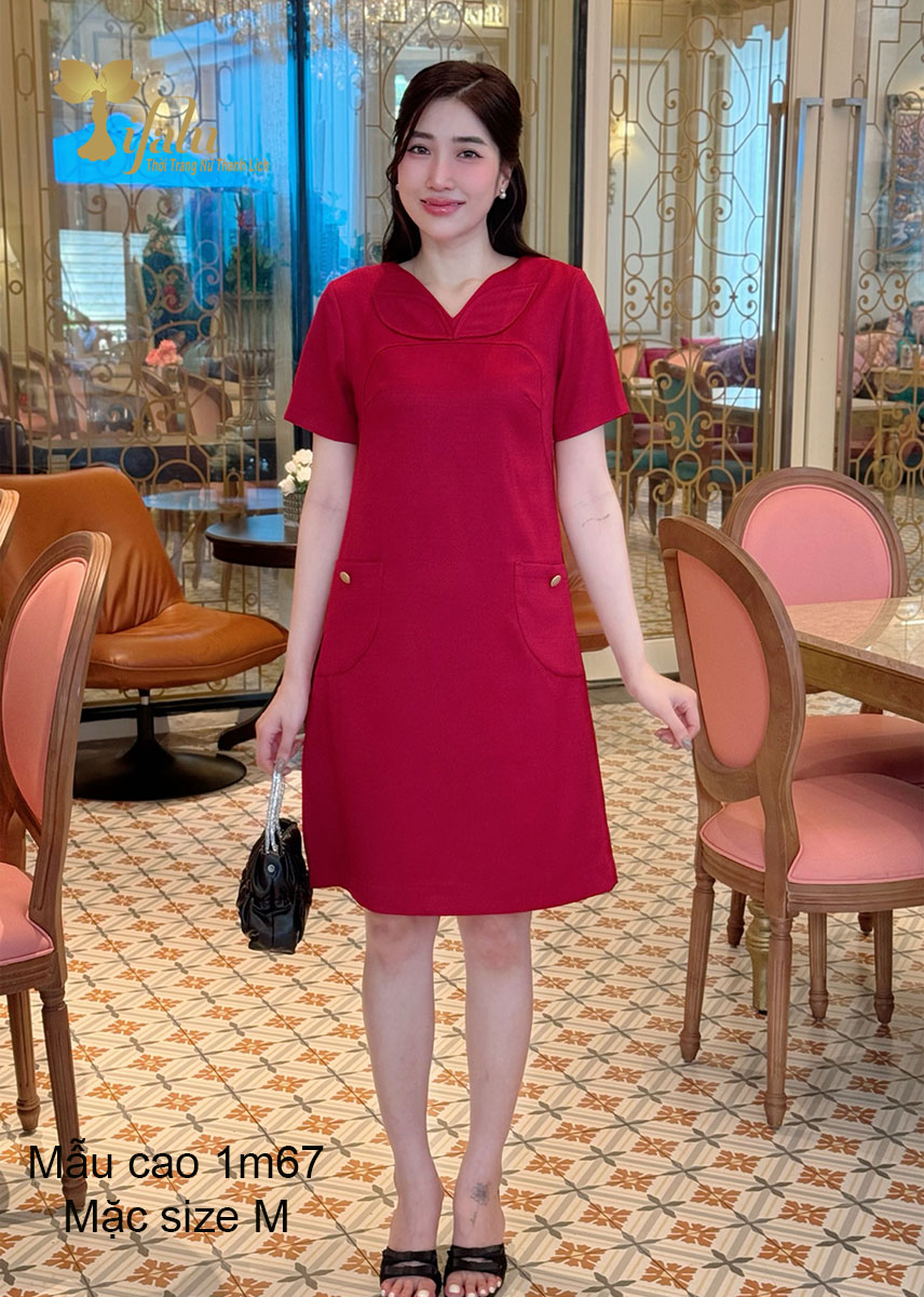 Mô tả Đầm dự tiệc trung niên TIFALU màu đỏ sang trọng - ZOL335RED - 2