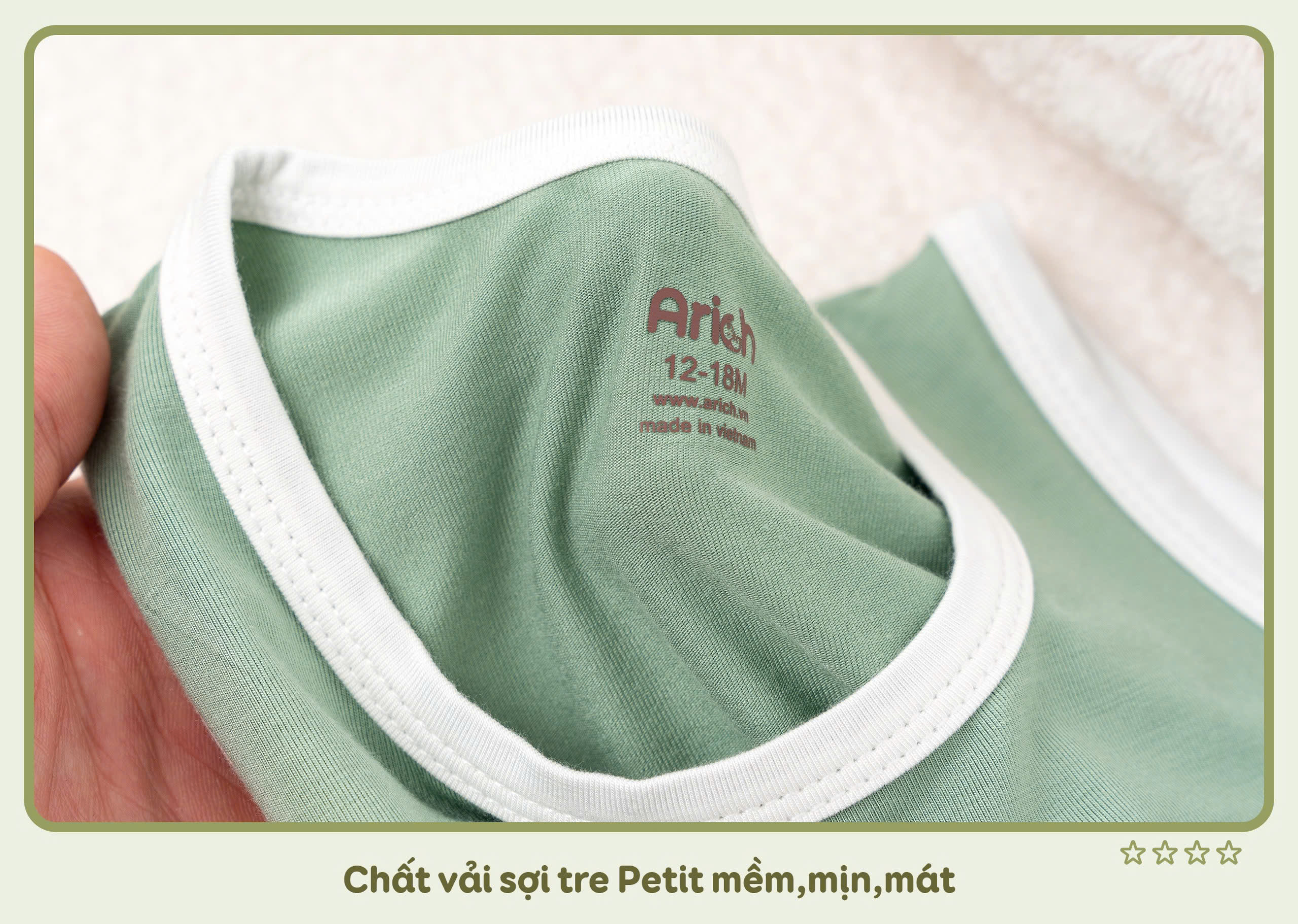 Mô tả Bộ ba lỗ thể thao Arich vải sợi tre in hình cho bé trai, bé gái size từ 9m-6tuổi - 1